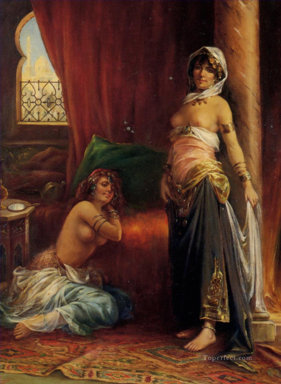 Two Harem Beauties Adrien Henri Tanoux Classic nude Oil Paintings